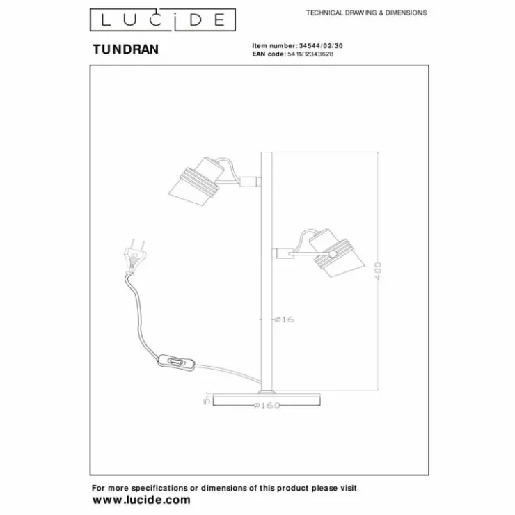 Luminaires Lucide Lampes À Poser|Lampe de table Lucide TUNDRAN Noir, 2 lumières