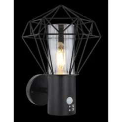 Lampe d'extérieur Globo HORACE Noir, 1 lumière, Détecteur de mouvement