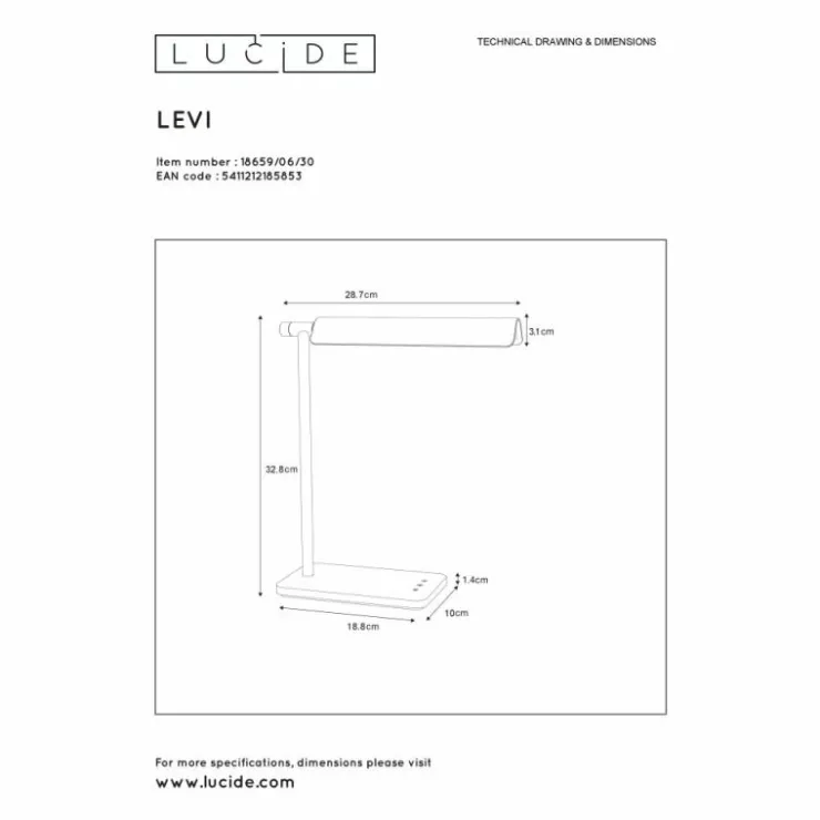 Luminaires Lucide Lampes À Poser|Lampes de table Lucide LEVI LED Noir, 1 lumière