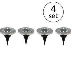 Lot de 4 lampes solaires Globo LED Acier inoxydable, 8 lumières
