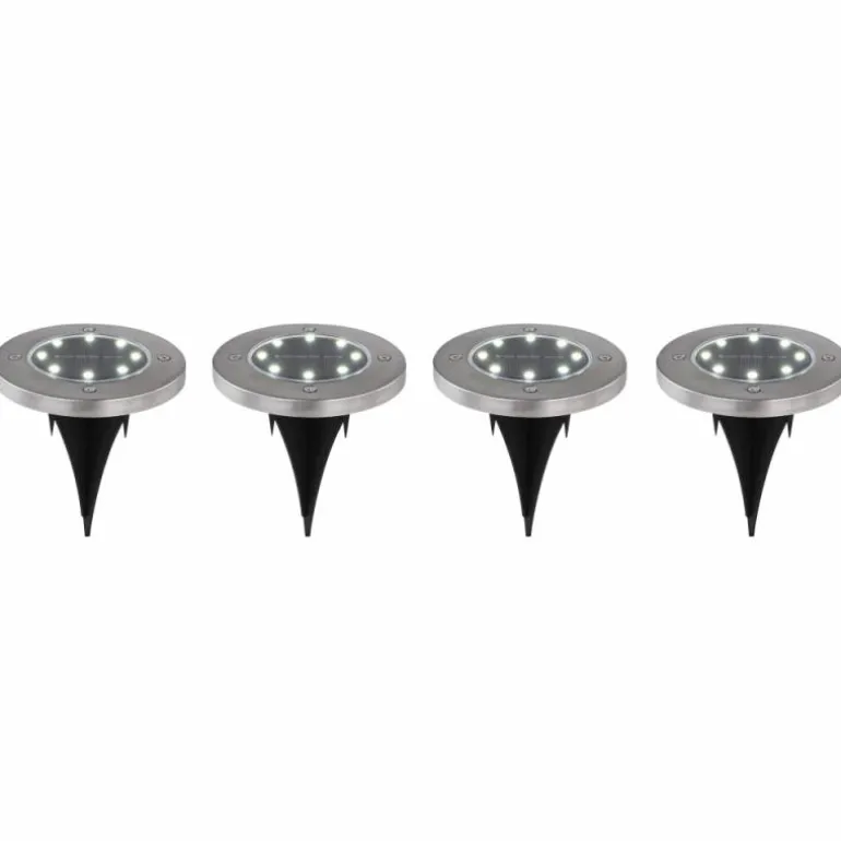 Lot de 4 lampes solaires Globo LED Acier inoxydable, 8 lumières