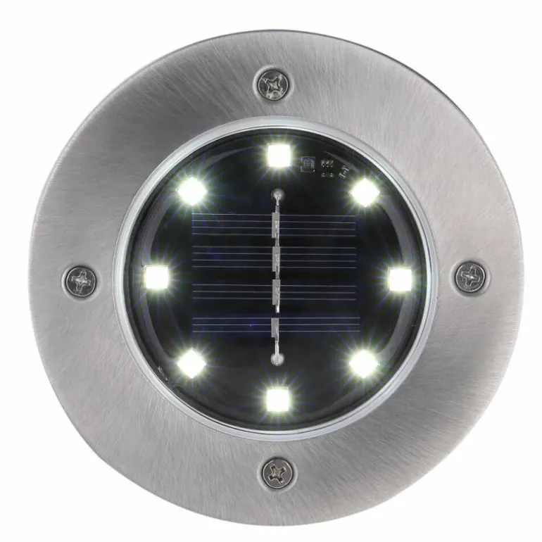 Lot de 4 lampes solaires Globo LED Acier inoxydable, 8 lumières