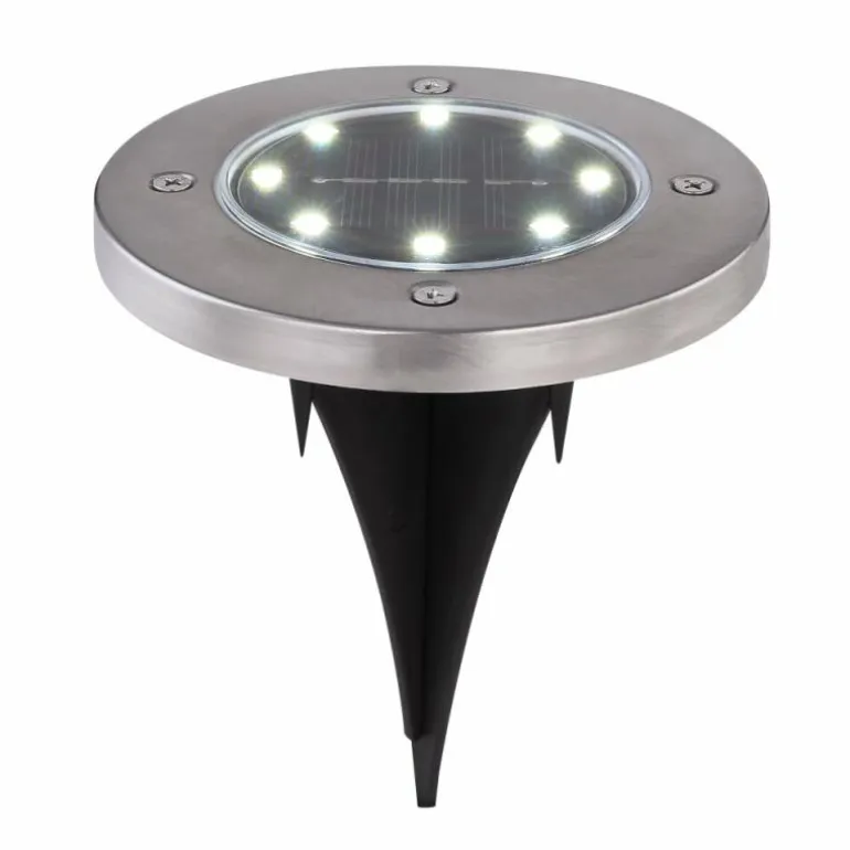 Lot de 4 lampes solaires Globo LED Acier inoxydable, 8 lumières