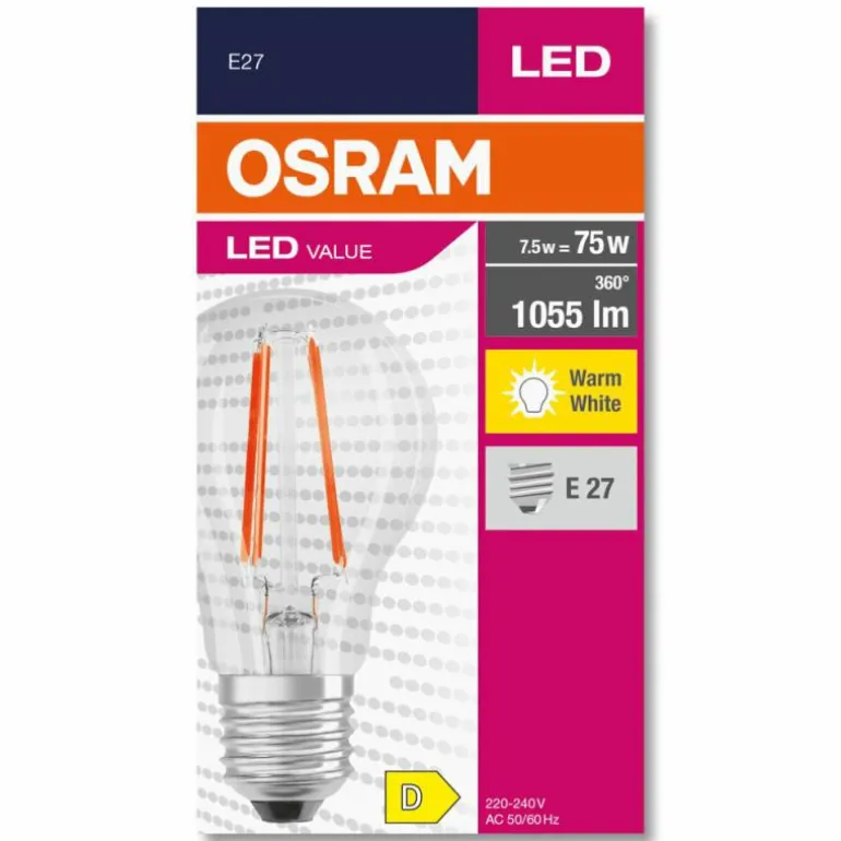 Luminaires Osram E27 LED 7.5 Watt blanc chaud 1055 Lumen