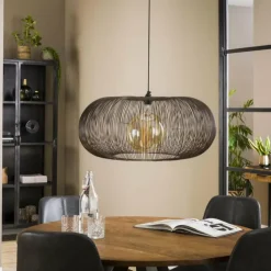 hofstein Suspensions|lustre Agueda Brun foncé, Nickel mat, Noir, 1 lumière
