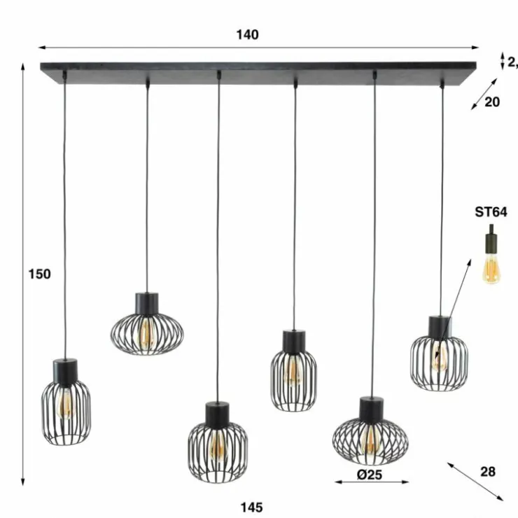 hofstein Suspensions|lustre Lalora Anthracite, 6 lumières