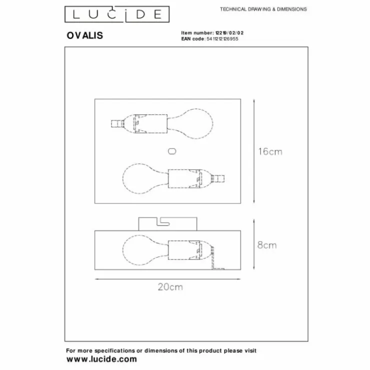 Luminaires Lucide Appliques|OVALIS Applique murale Laiton, 2 lumières