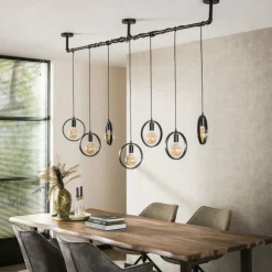 hofstein Suspensions|Pendelleuchte Suspension Anthracite, 7 lumières