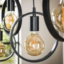 hofstein Suspensions|Pendelleuchte Suspension Anthracite, 7 lumières