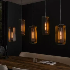 hofstein Suspensions|Pendelleuchte Suspension Anthracite, 5 lumières