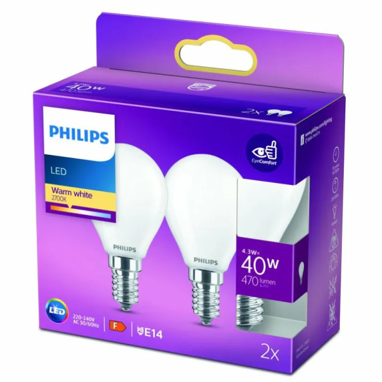 Philips 2x LED E14 4,3 Watt 2700 Kelvin 470 Lumen
