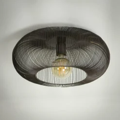 hofstein Plafonniers|Plafonnier Agueda Brun foncé, Nickel mat, Noir, 1 lumière