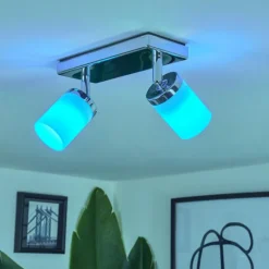 Plafonnier Cerejeiras LED Chrome, 2 lumières, Télécommandes, Changeur de couleurs