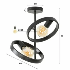hofstein Plafonniers|Plafonnier Hover Anthracite, 2 lumières