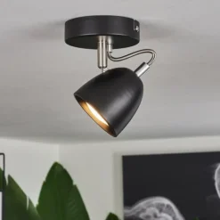 hofstein Plafonniers|Plafonnier Moesdorf Nickel mat, Noir, 1 lumière