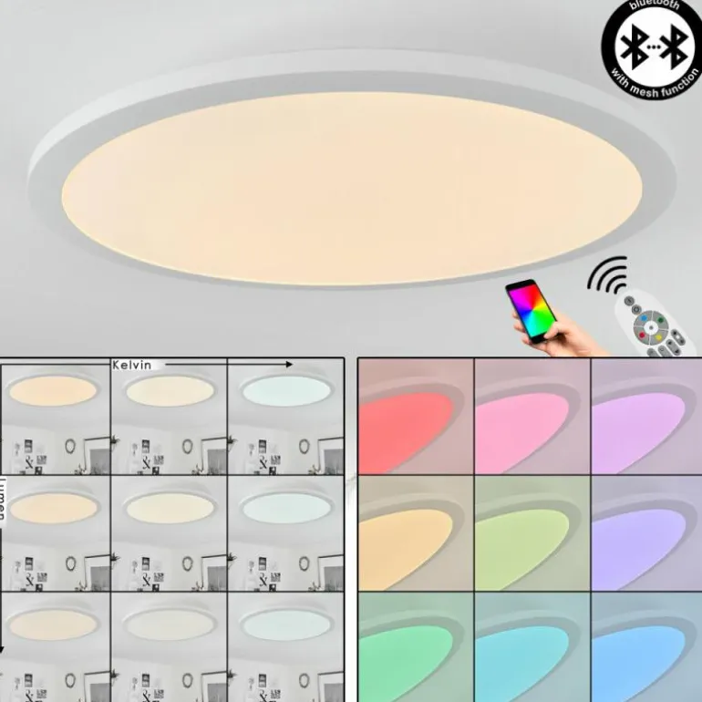 Plafonnier Sani LED Blanc, 1 lumière, Télécommandes, Changeur de couleurs