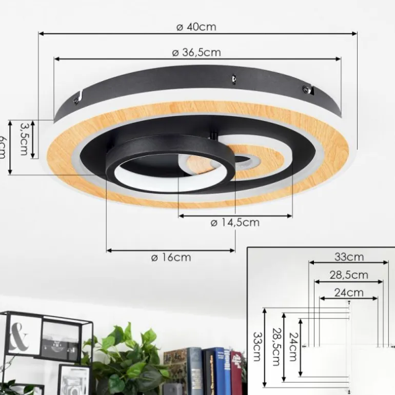 Plafonnier Xamontarupt LED Brun, Couleur bois, Noir, 1 lumière, Télécommandes