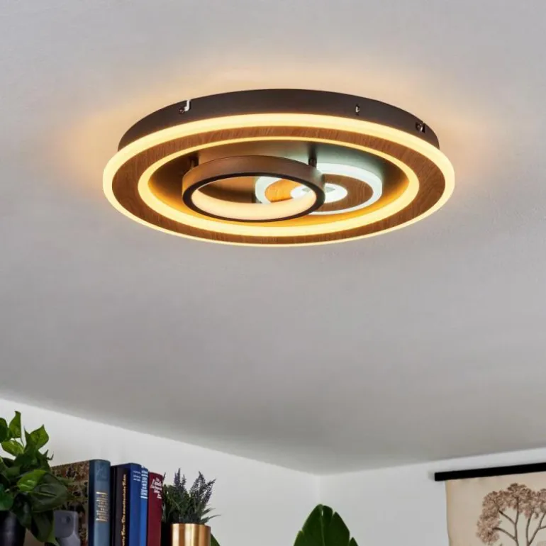 Plafonnier Xamontarupt LED Brun, Couleur bois, Noir, 1 lumière, Télécommandes