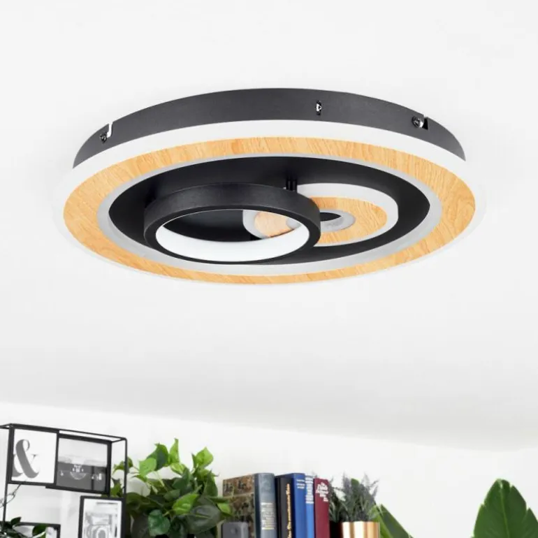 Plafonnier Xamontarupt LED Brun, Couleur bois, Noir, 1 lumière, Télécommandes