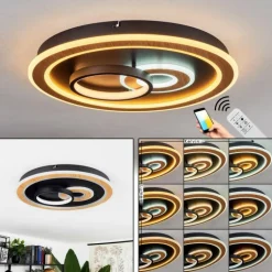 Plafonnier Xamontarupt LED Brun, Couleur bois, Noir, 1 lumière, Télécommandes
