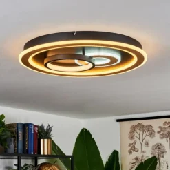 Plafonnier Xamontarupt LED Brun, Couleur bois, Noir, 1 lumière, Télécommandes