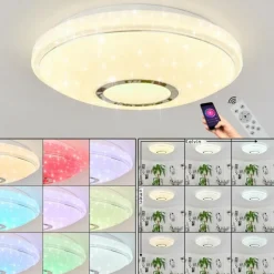 Plafonnier Auxerre LED Blanc, 2 lumières, Télécommandes, Changeur de couleurs