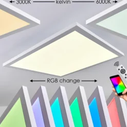 Plafonnier Bankura LED Blanc, 1 lumière, Télécommandes, Changeur de couleurs