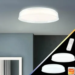 Plafonnier Brilliant Leanna LED Blanc, 1 lumière, Télécommandes, Changeur de couleurs