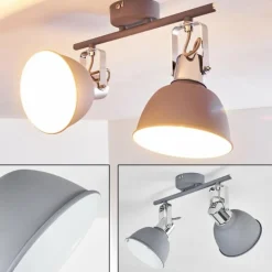 hofstein Spots Et Projecteurs|Plafonnier Dompierre Gris, Blanc, 2 lumières