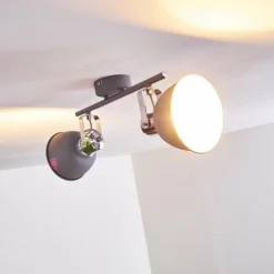 hofstein Spots Et Projecteurs|Plafonnier Dompierre Gris, Blanc, 2 lumières