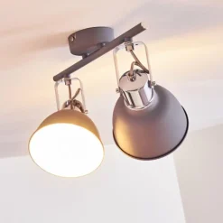 hofstein Spots Et Projecteurs|Plafonnier Dompierre Gris, Blanc, 2 lumières