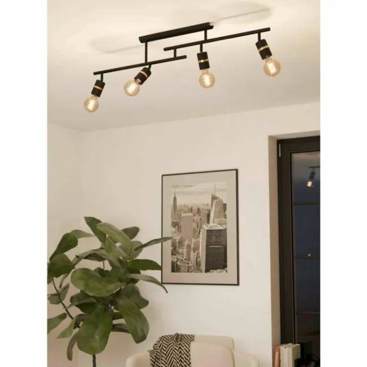 Luminaires Eglo Spots Et Projecteurs|Plafonnier Eglo LURONE Laiton, Noir, 4 lumières