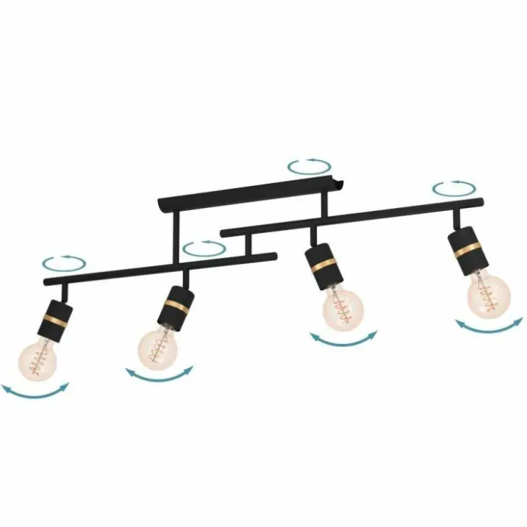 Luminaires Eglo Spots Et Projecteurs|Plafonnier Eglo LURONE Laiton, Noir, 4 lumières