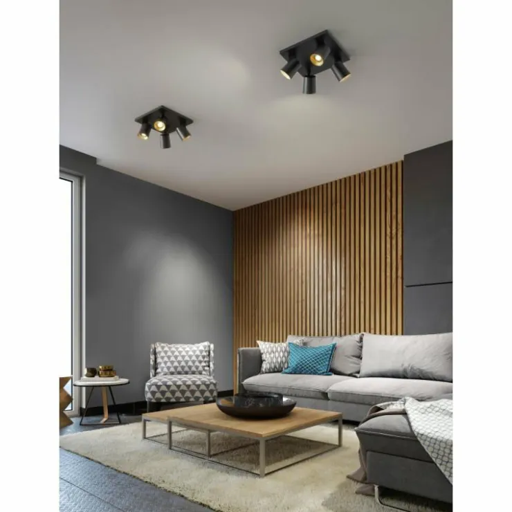 Luminaires Fabas Luce Spots Et Projecteurs|Plafonnier Fabas Luce Modo Noir, 4 lumières