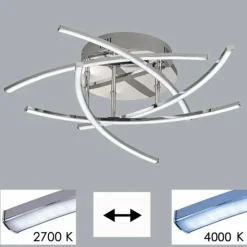 Luminaires Fischer & Honsel Éclairage Led|Plafonnier Fischer & Honsel CROSS TW LED Chrome, 5 lumières, Télécommandes, Changeur de couleurs
