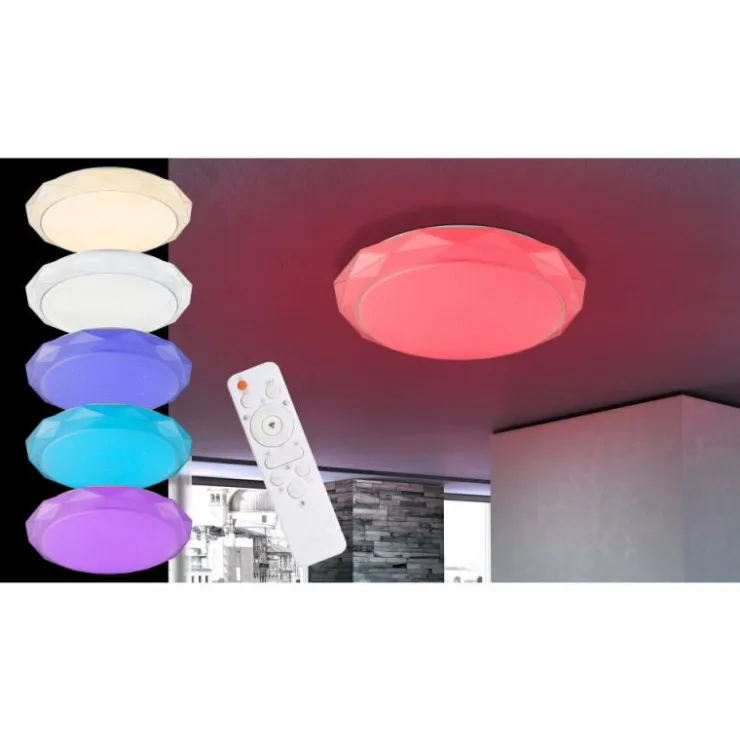 Luminaires Globo Lighting Éclairage Led|Plafonnier Globo Andi LED Blanc, 2 lumières, Télécommandes, Changeur de couleurs