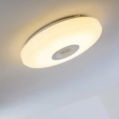 hofstein Éclairage Led|Plafonnier HEMLO LED Blanc, 1 lumière, Télécommandes, Changeur de couleurs
