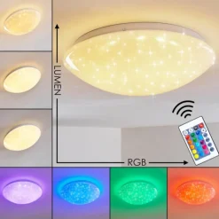 hofstein Éclairage Led|Plafonnier Kendal LED Blanc, 1 lumière, Télécommandes, Changeur de couleurs