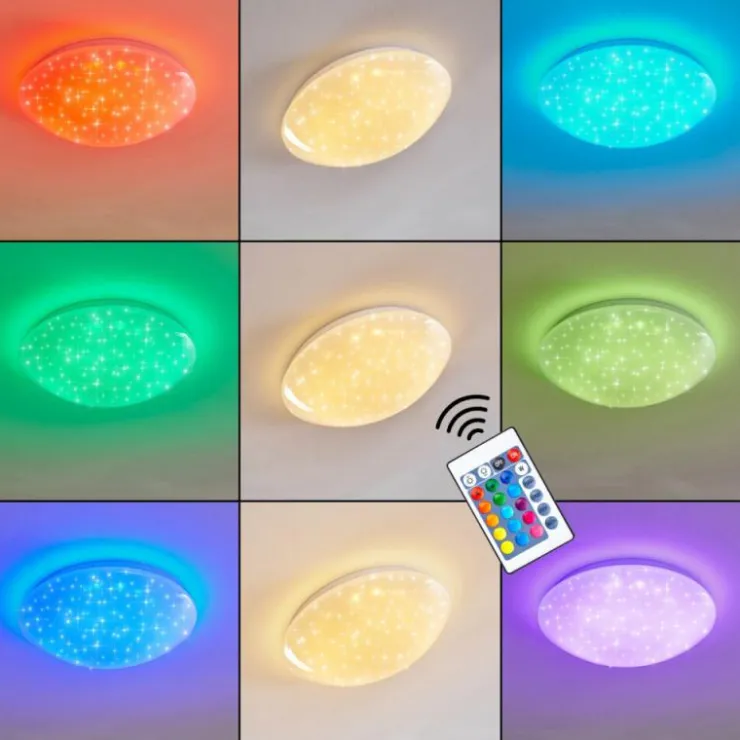 hofstein Éclairage Led|Plafonnier Kendal LED Blanc, 1 lumière, Télécommandes, Changeur de couleurs
