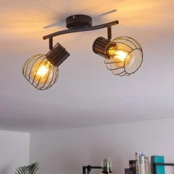 hofstein Spots Et Projecteurs|Plafonnier Kenia Gris, Noir, 2 lumières