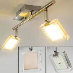 hofstein Spots Et Projecteurs|Plafonnier Kiruna LED Chrome, Nickel mat, 2 lumières