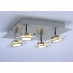 Luminaires Leuchten Direkt Éclairage Led|Plafonnier Leuchten Direkt LOLA-MIKE LED Acier inoxydable, 4 lumières, Télécommandes, Changeur de couleurs