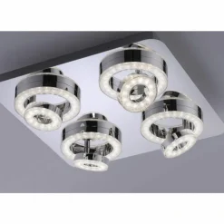 Plafonnier Leuchten Direkt Ls-TIM LED Chrome, 4 lumières, Télécommandes, Changeur de couleurs