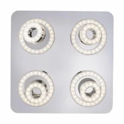 Plafonnier Leuchten Direkt Ls-TIM LED Chrome, 4 lumières, Télécommandes, Changeur de couleurs