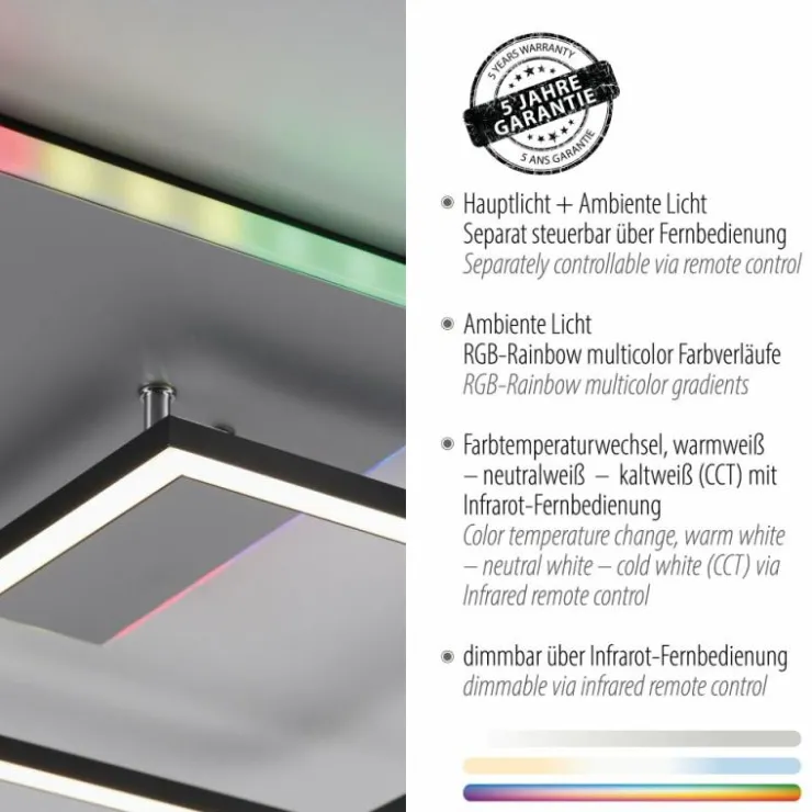 Luminaires Leuchten Direkt Éclairage Led|Plafonnier Leuchten Direkt RENDA LED Argenté, 2 lumières, Télécommandes, Changeur de couleurs