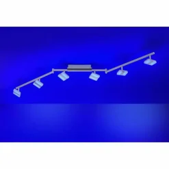 Plafonnier Leuchten-Direkt SABI LED Nickel mat, 6 lumières, Télécommandes, Changeur de couleurs