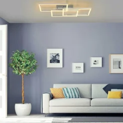 Plafonnier Leuchten-Direkt LOLAsmart-MAXI LED Acier brossé, 3 lumières, Télécommandes, Changeur de couleurs