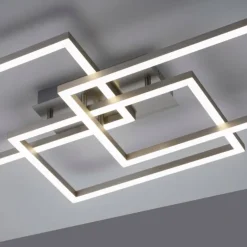 Plafonnier Leuchten-Direkt LOLAsmart-MAXI LED Acier brossé, 3 lumières, Télécommandes, Changeur de couleurs