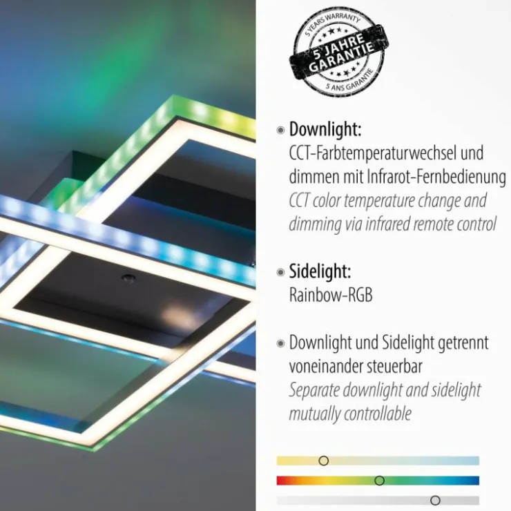Luminaires Leuchten Direkt Éclairage Led|Plafonnier Leuchten-Direkt FELIX60 LED Acier brossé, 1 lumière, Télécommandes, Changeur de couleurs