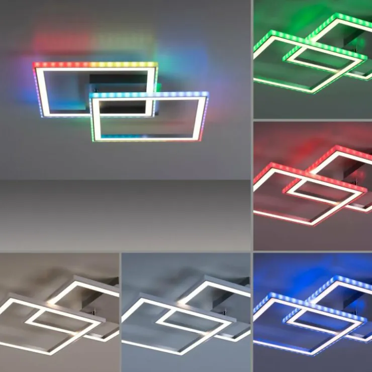 Luminaires Leuchten Direkt Éclairage Led|Plafonnier Leuchten-Direkt FELIX60 LED Acier brossé, 1 lumière, Télécommandes, Changeur de couleurs